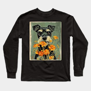 Miniature Schnauzer Flowers Photo Art Design For Dog Onwer Long Sleeve T-Shirt